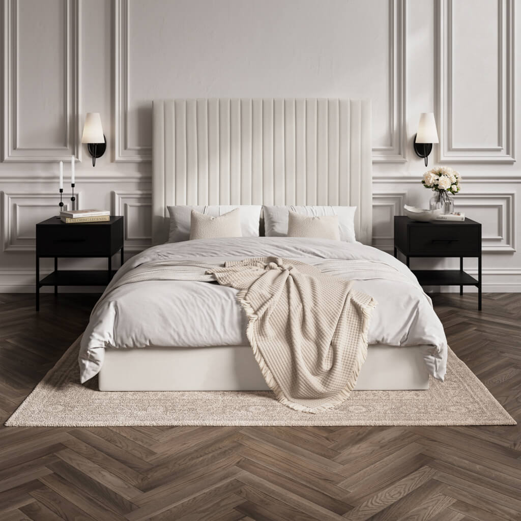 Berlin Milk Velvet Tall Ottoman Double Bed